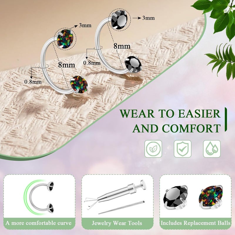 AMASIS Opal Nose Ring Studs Horseshoe Nose Rings Hoops Stud 316L Stainless Steel Nose Rings Round CZ Square Screw L Shaped Nose Stud Hypoallergenic Nostril Piercing Jewelry for Women Men - Image 2
